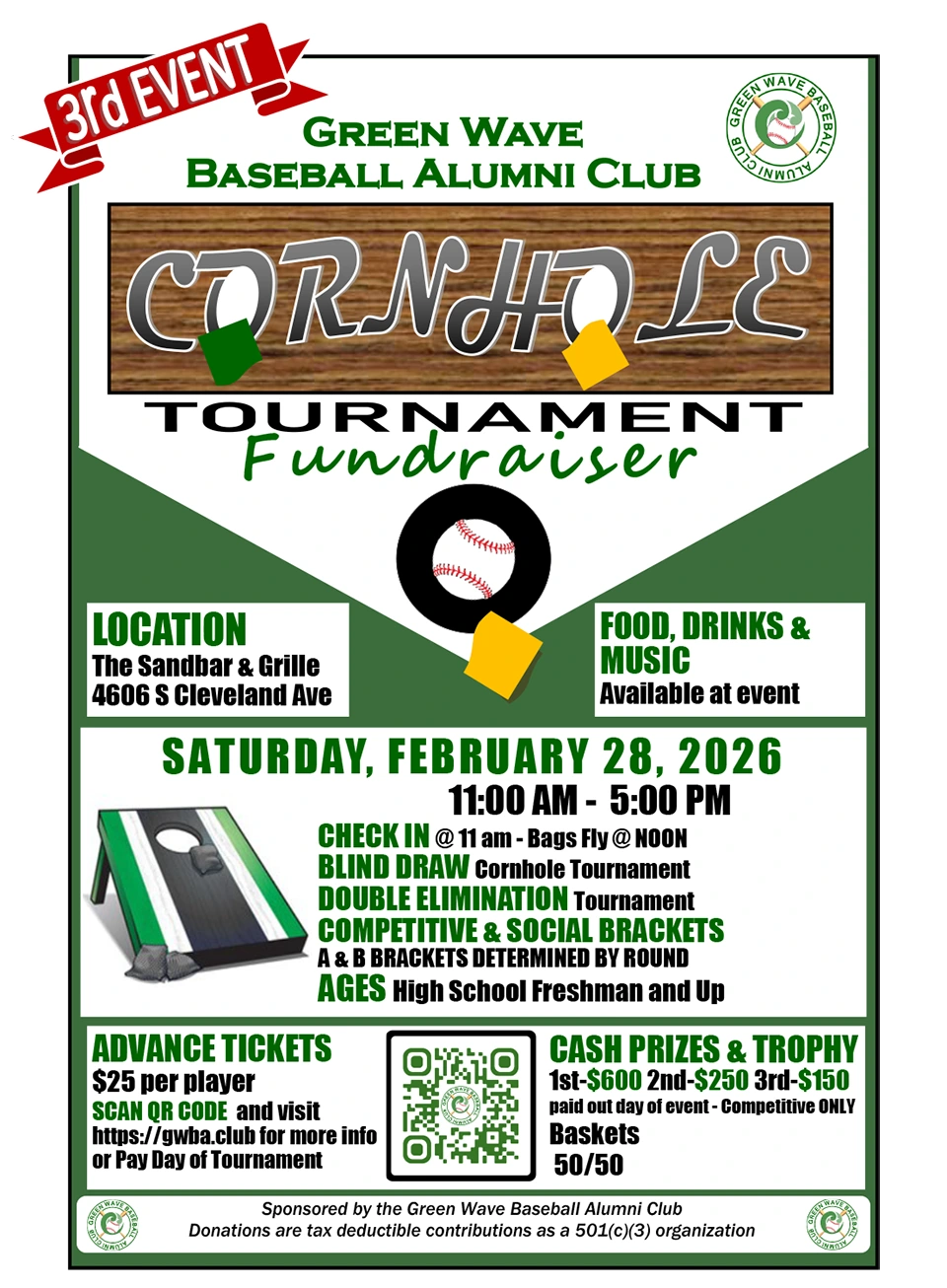 Cornhole Tournament Fundraiser Announcement